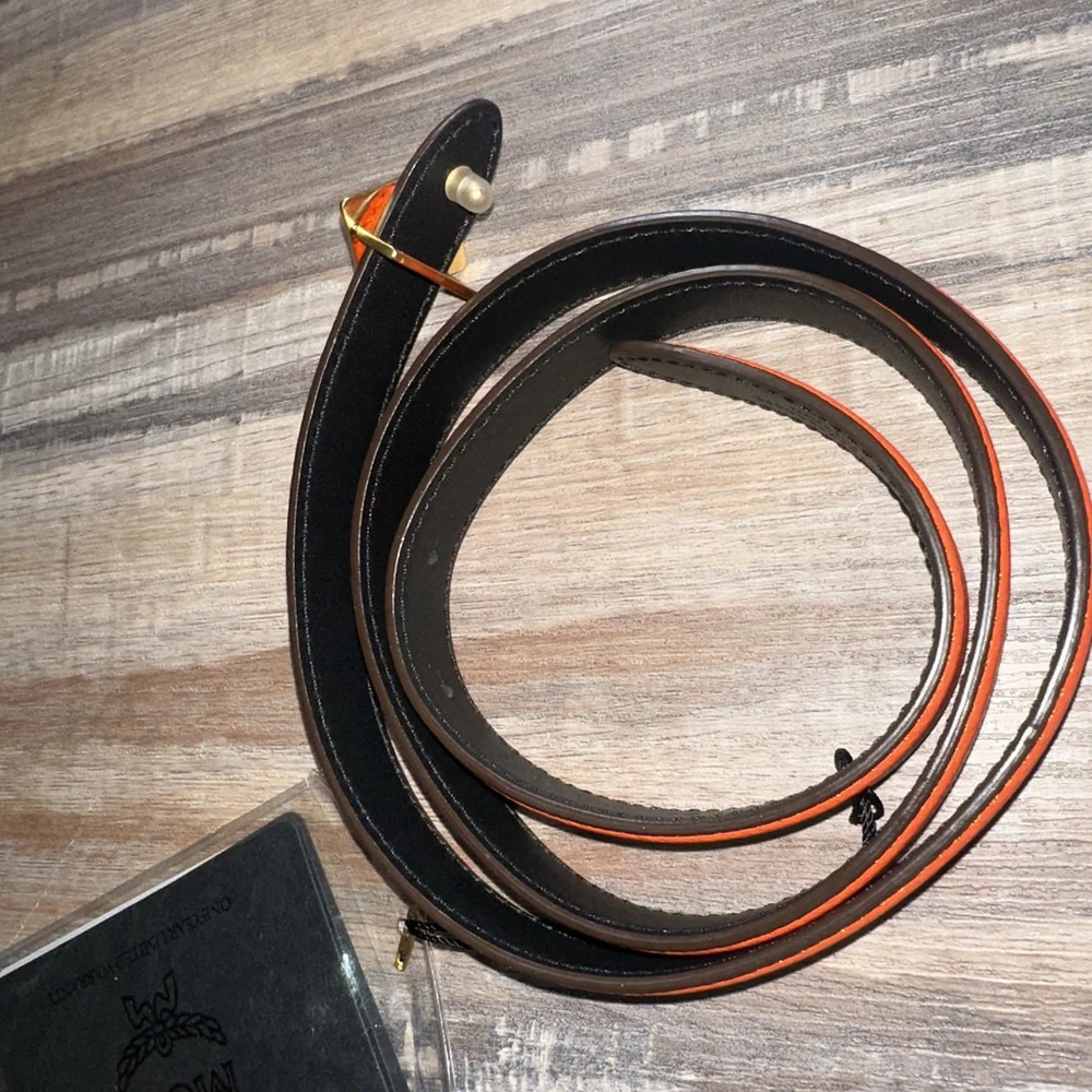 MCM Diamond Buckle Reversible Leather Belt Women's‎ 95cm Size 10 Orange/blck